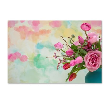 Cora Niele 'Pink Flowers And Watercolor Painting' Canvas Art,12x19